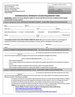  Meningococcal Meningitis Vaccine Requirement Form Utd 2012