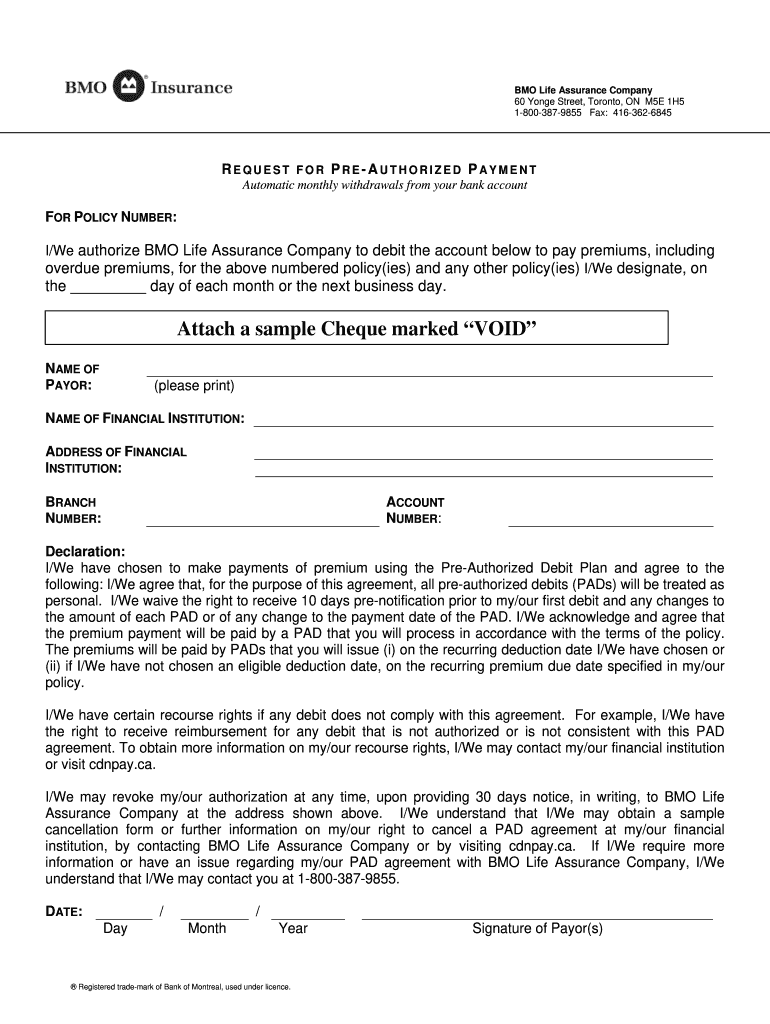 Bmo Pre Authorized Debit Form