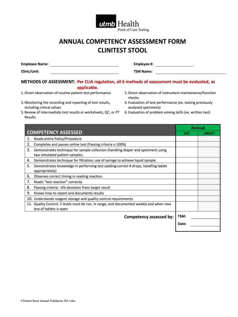 Clia Competency Assessment Form Template
