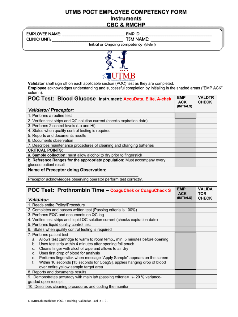 Utmb Poct Employee Competency Form
