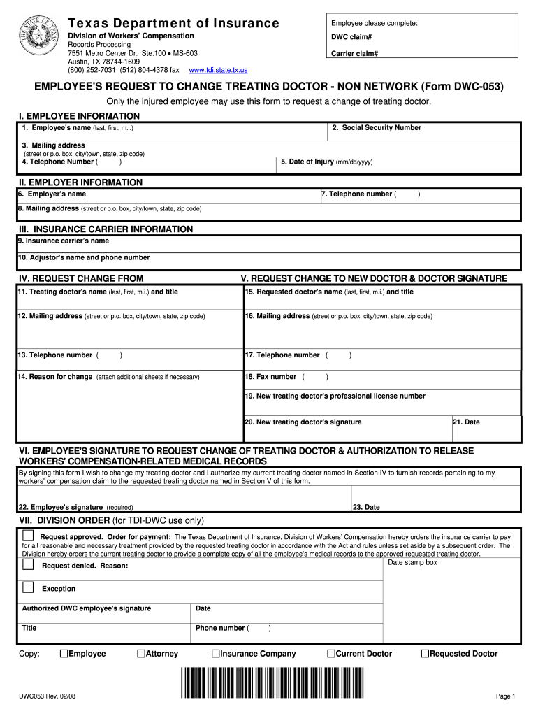  Texas Dwc 53 Form 2008