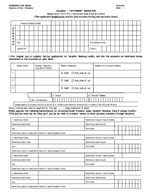 Corporation Bank Net Banking Online Registration Form