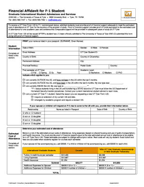 Financial Affidavit for F 1 Student the University of Texas at Tyler Uttyler  Form