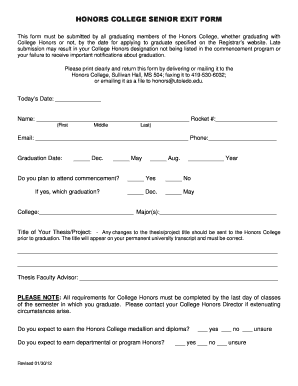 HONORS COLLEGE SENIOR EXIT FORM the University of Toledo Utoledo