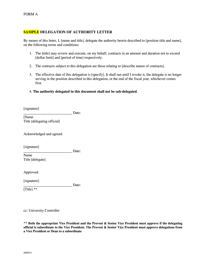 Delegation of Authority Form