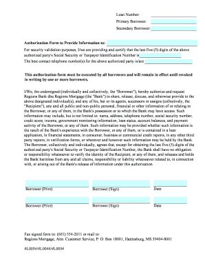 Authorization to Payoff Form Regions Bank