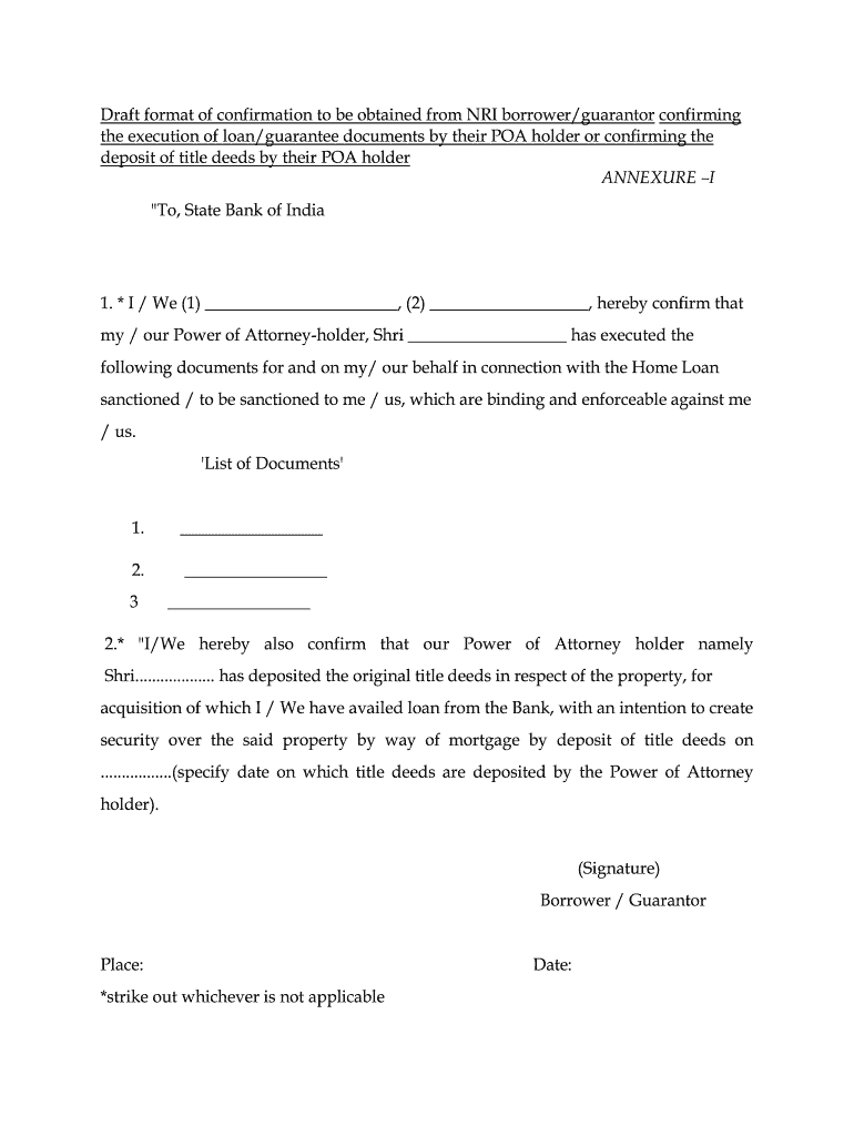 Power of Attorney Sbi  Form