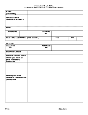 Sbi Customer Request Form