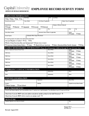 Employee Record Survey Form Capital University Capital