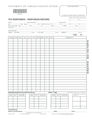 University of Virginia Health System Tcv Perfusion Perfusion Record  Form