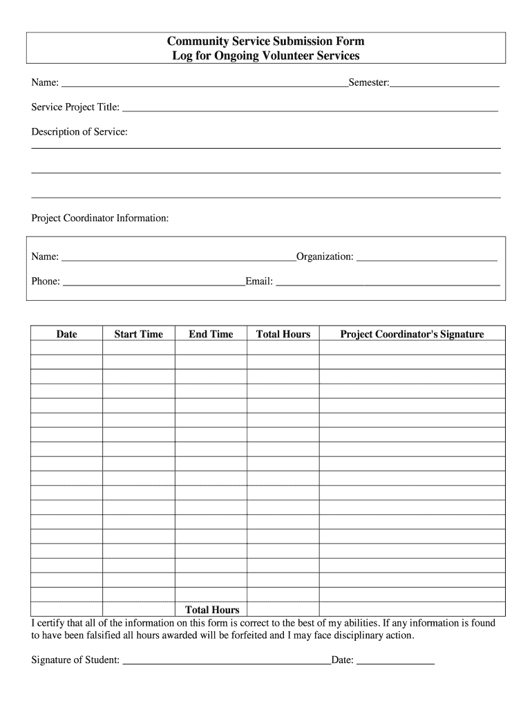 Get and Sign Printable Community Service Log  Form