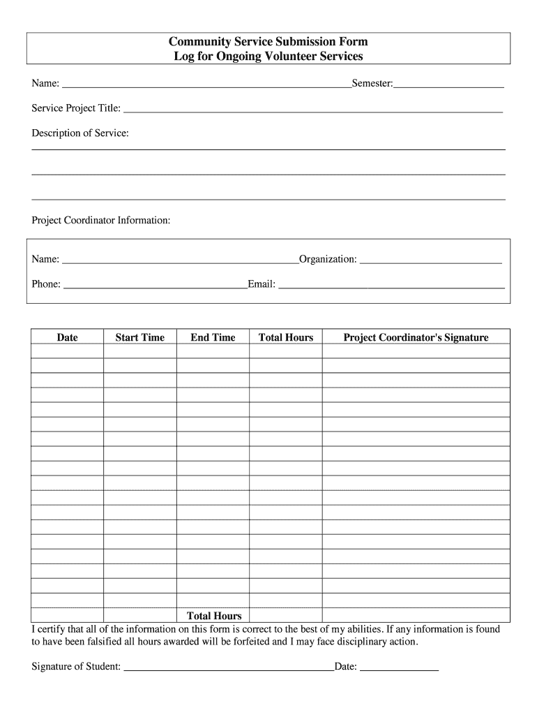 Printable Community Service Log  Form