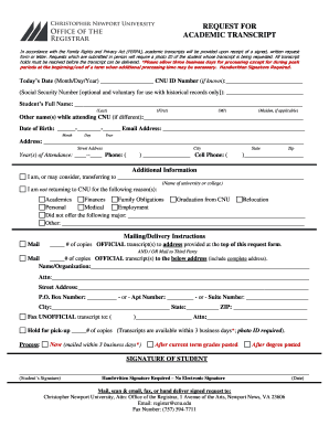 Cnu Transcript Request  Form