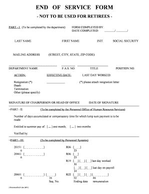 End of Service Form