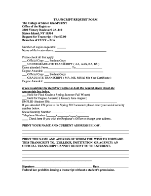College of Staten Island Transcript  Form