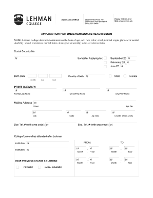 Lehman College Readmission  Form