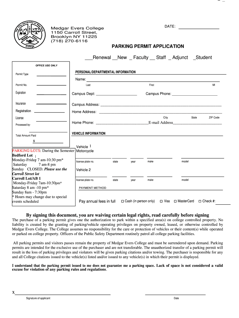 Medgar Evers College Parking  Form