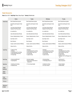  Creative Curriculum Weekly Planning Form Template 2012