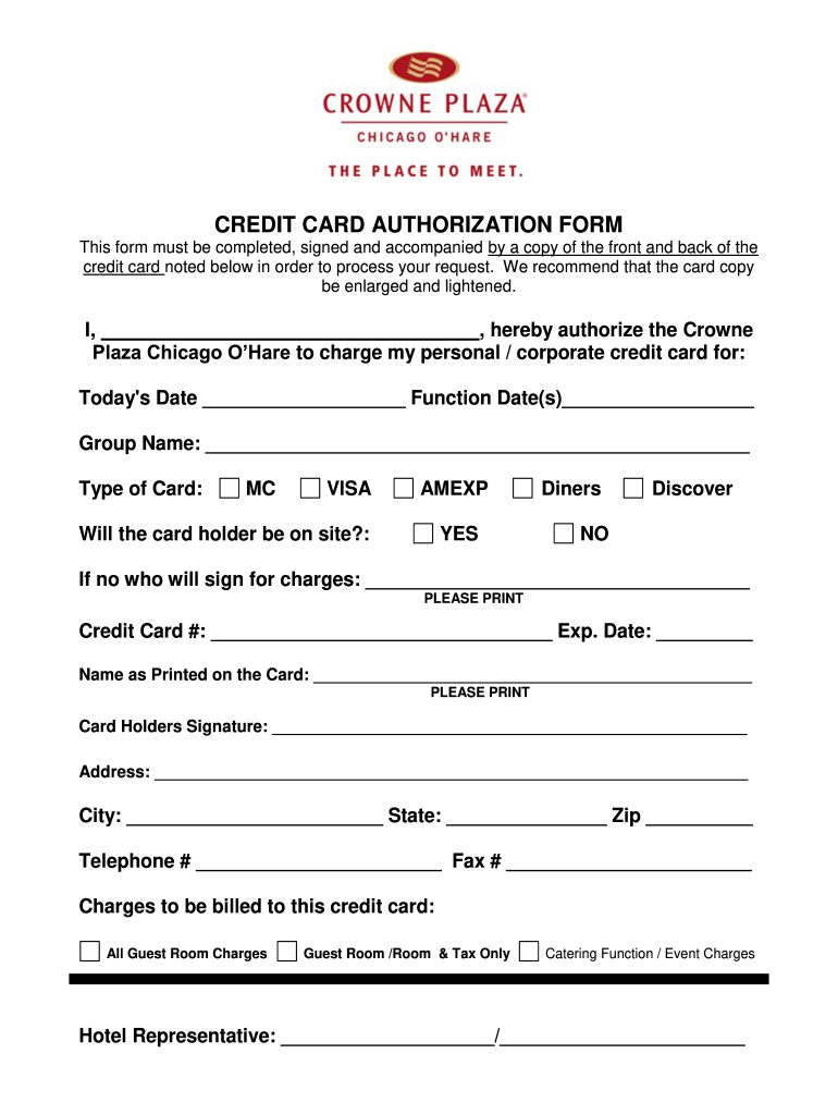 Crowne Plaza Credit Card Authorization Form