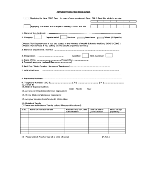 Application for New Cghs Card  Form