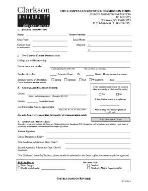  off CAMPUS COURSEWORK PERMISSION FORM Clarkson 2008