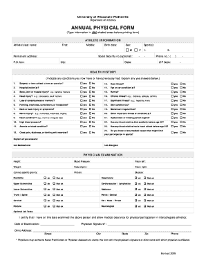 ANNUAL PHYSICAL FORM University of Wisconsin Platteville Uwplatt