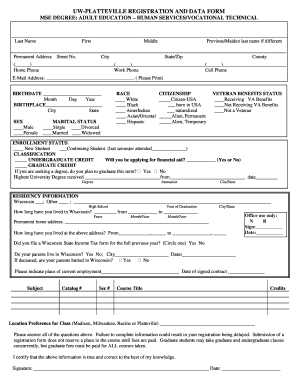 Uwplatteville Continuing Education Registration and Data Form