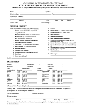 Athletic Physical Examination Form University of Wisconsin Platteville Uwplatt