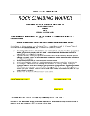 ROCK CLIMBING WAIVER University of Wisconsin Stevens Point Uwsp  Form