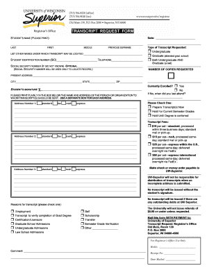 University of Wisconsin Superior Transcript Request  Form