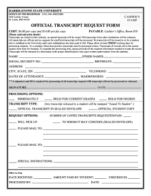 Harris Stowe State University Transcript Request  Form
