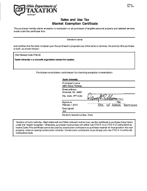 Ohio Farming Blanket Exapmtion Certificate  Form