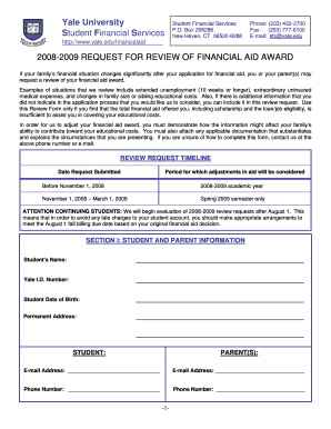 REQUEST for REVIEW of FINANCIAL AID AWARD Form