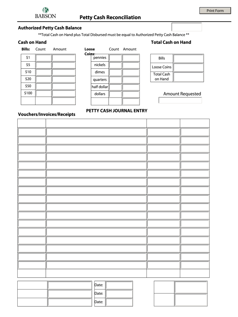 Petty Cash Reconciliation Template  Form