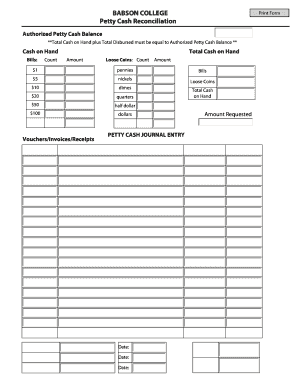 Cash Reconciliation Template  Form