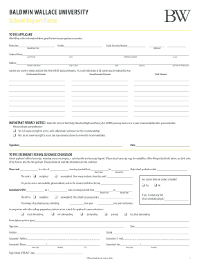 Baldwin Wallace High School Report Form