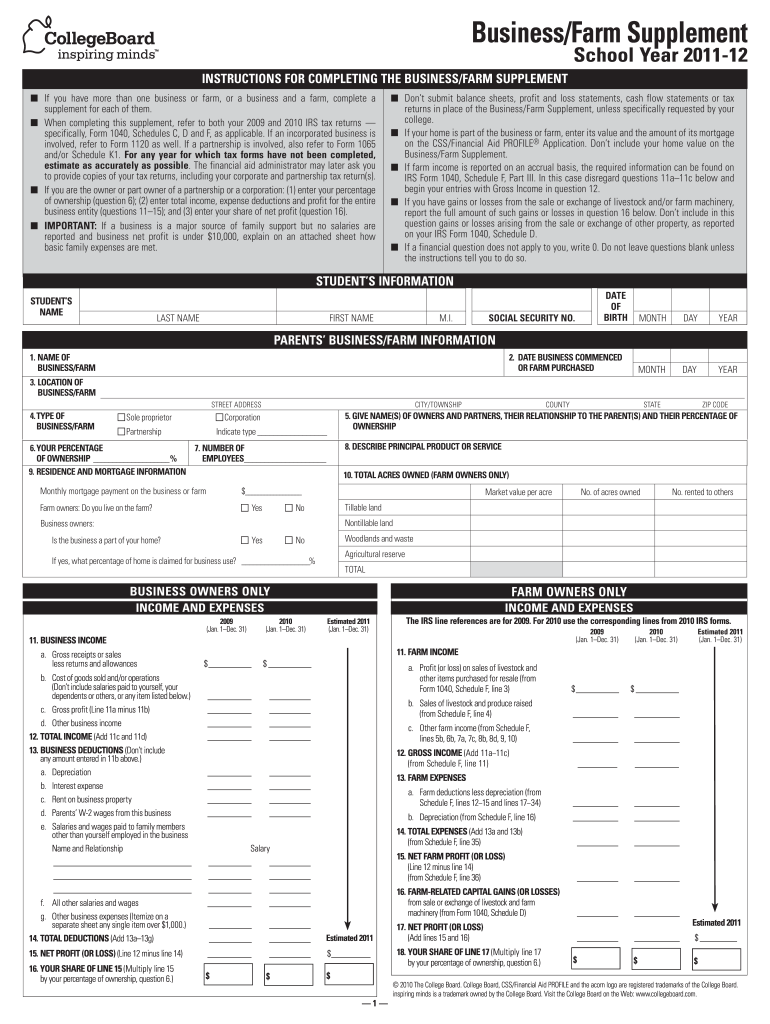 College Board Businessfarm Supplement 14 Form 2011