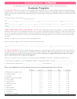 Barry University Recommendation Form