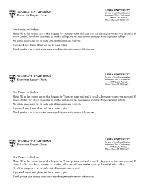 Barry University Transcript Request  Form