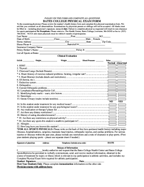 College Sports Physical Form