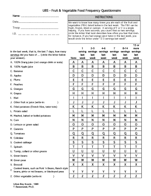 Food Frequency Questionnaire PDF  Form