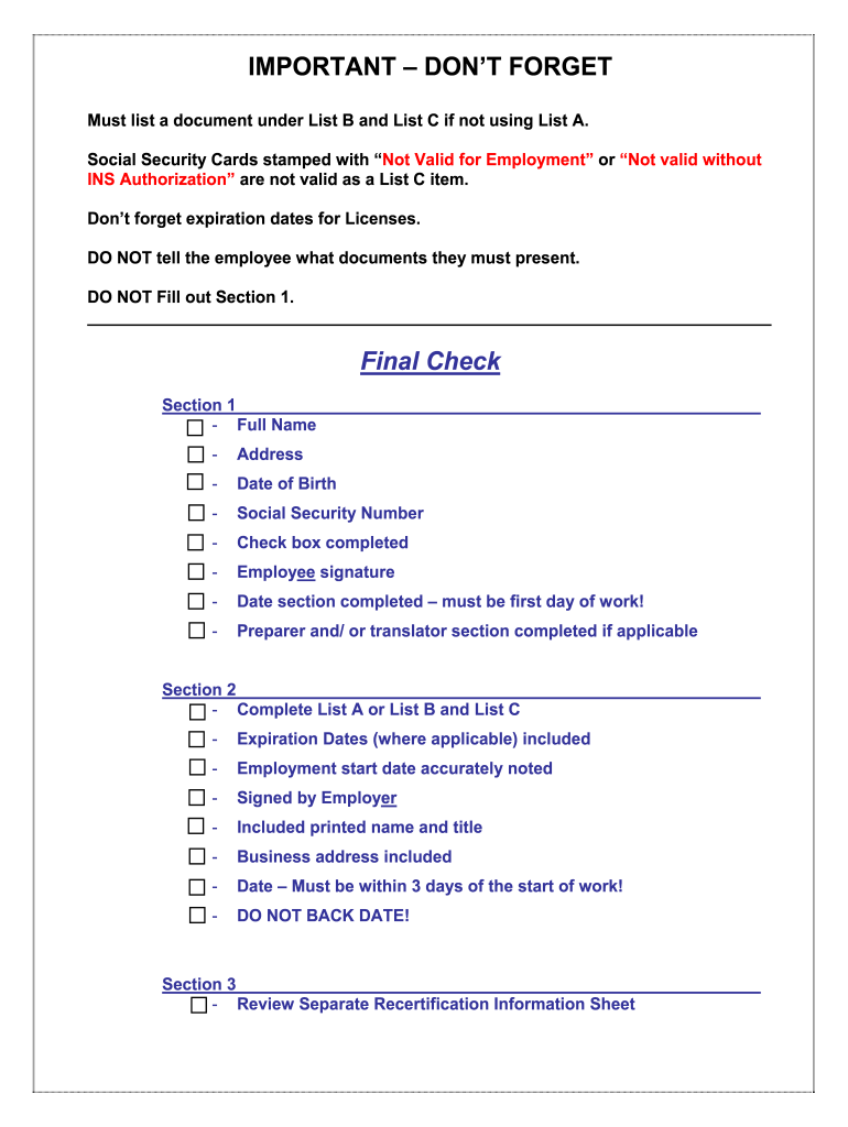 Form I 9 Audit Checklist Baylor University Baylor