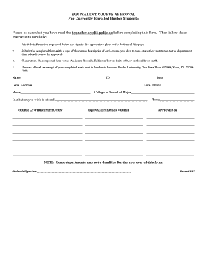 Course Equivalency Form Baylor University Baylor