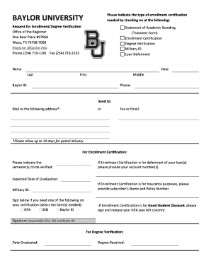 Baylor University Degree Verification Form