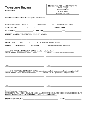 Becker College Transcript Request  Form