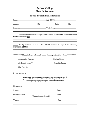 Request Student Health Records Form Becker College
