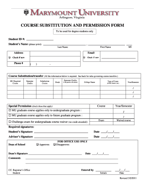 Course Substitution Form Marymount University Marymount