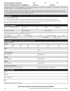 Proof of Immunization  Form