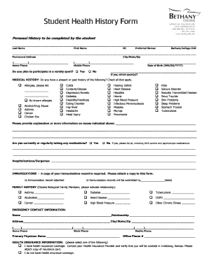 LOGO STUDENT HEALTH HISTORY FORM Bethany College Bethanylb