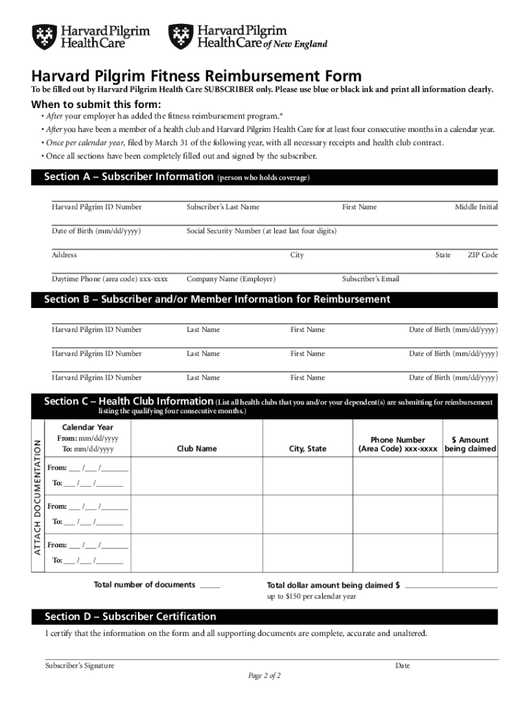 Harvard Pilgrim Fitness Reimbursement Form